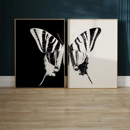 Black And White Butterfly Modern Wall Art Set of 2 Wall Frames