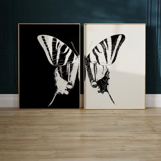 Black And White Butterfly Modern Wall Art Set of 2 Wall Frames