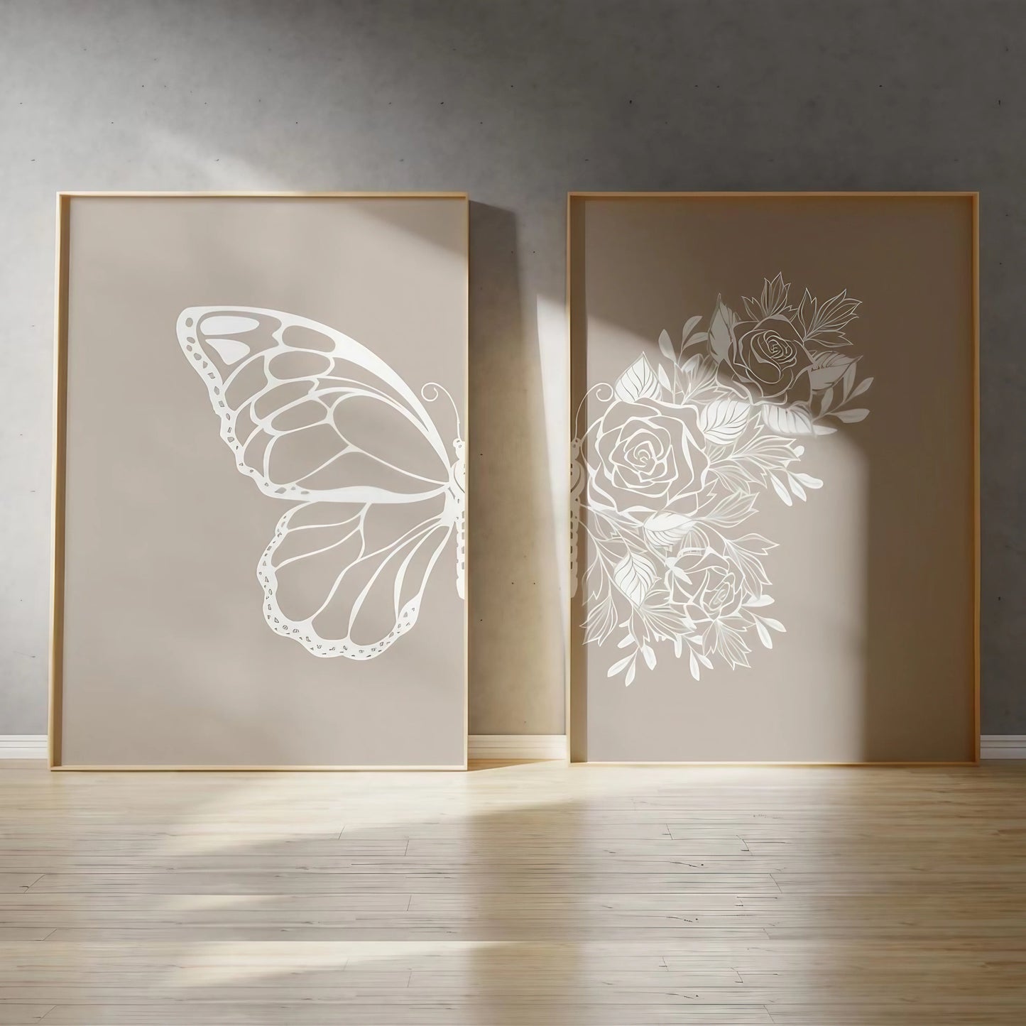 Butterfly Grey Modern Wall Art Set of 2 Wall Frames