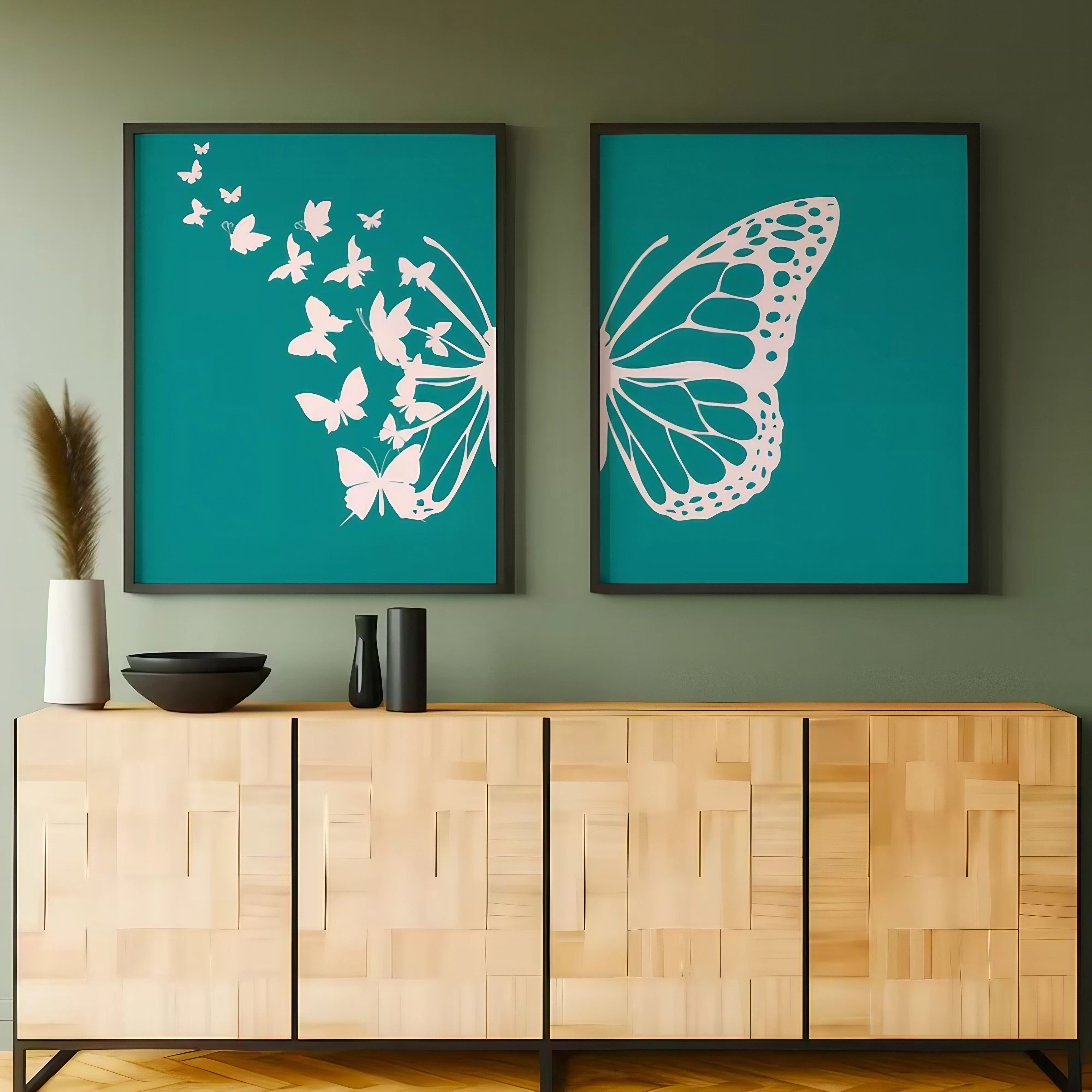 Abstract Botanical Butterfly Bedroom Wall Decor Wall Art Frames