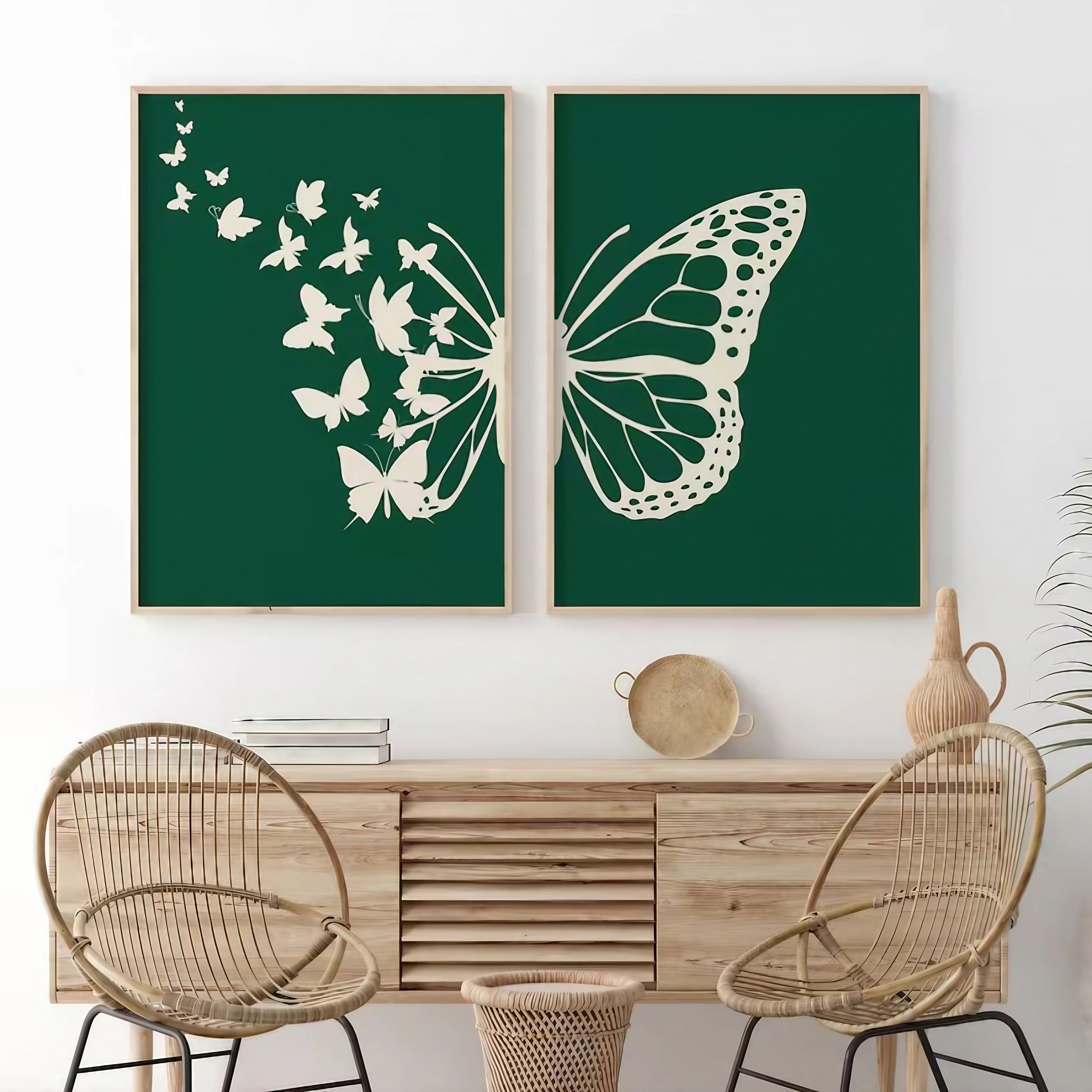 Abstract Botanical Butterfly Saga Green Bedroom Wall Decor Wall Art Frames