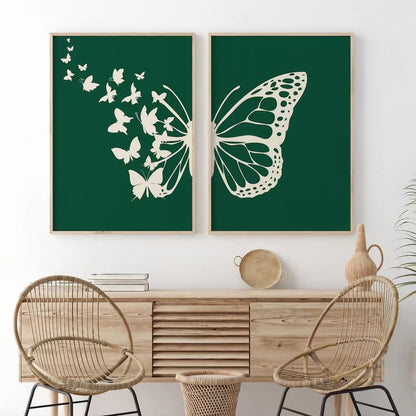 Abstract Botanical Butterfly Saga Green Bedroom Wall Decor Wall Art Frames