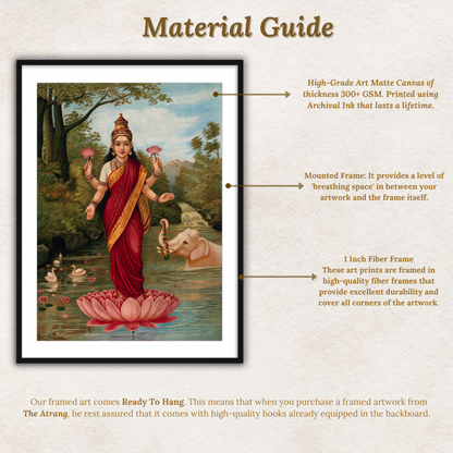 Lakshmi on her Lotus by Raja Ravi Varma Wall Art Print for Home Decor