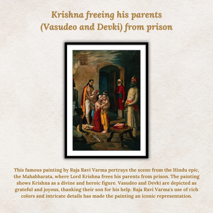 Krishna freeing his parents (Vasudeo and Devki) from prison by Raja Ravi Varma Wall Art Painting