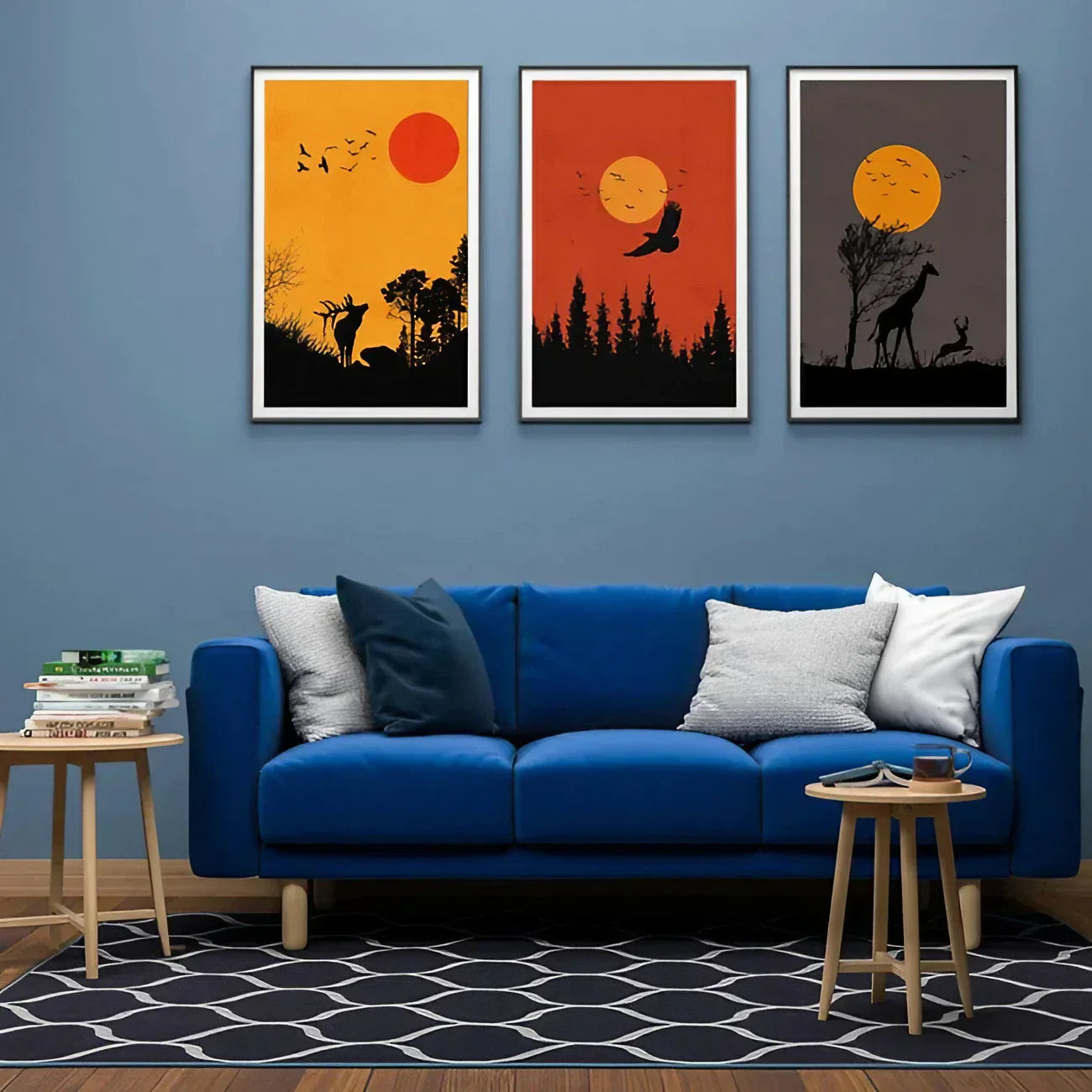 Boho Animal Set of 3 Safari Sun Set Wall Art