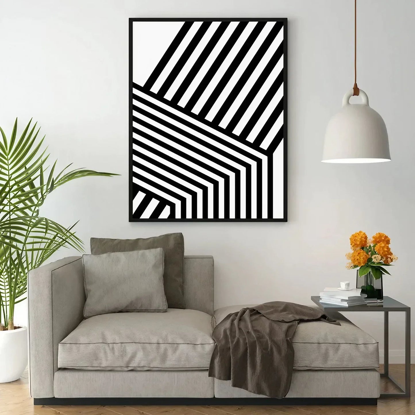 Modern Black & White Wall Art Minimalist Set of 2 Wall Frmae