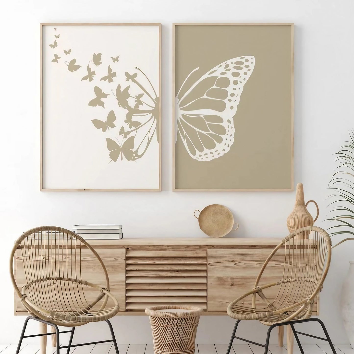 Abstract Botanical Butterfly Bedroom Decor Wall Art Frame