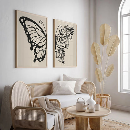 Botanical Black And White Bedroom Decor Wall Art Wall Frames Set of 2