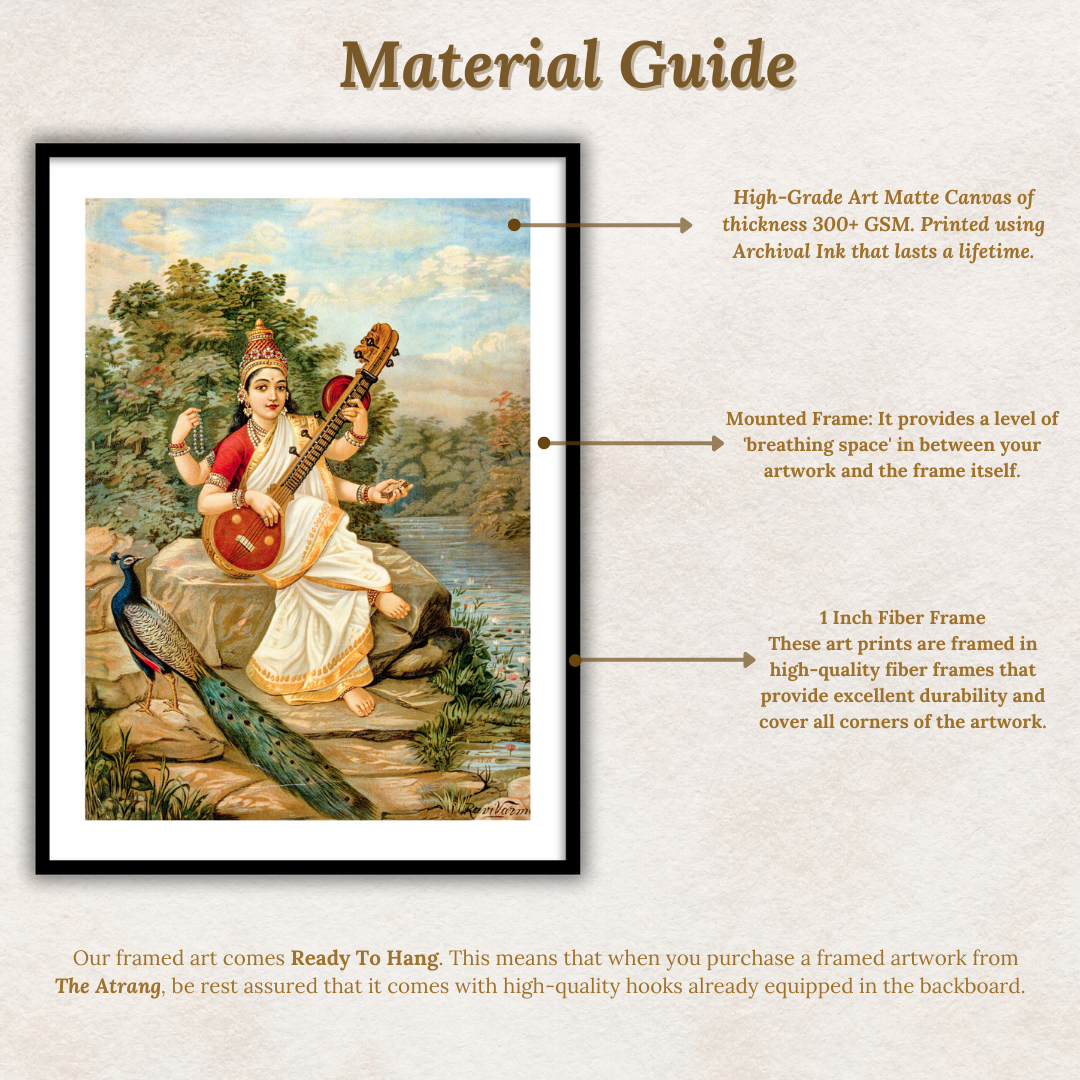 Goddess Sarasvati by Raja Ravi Varma Wall Art Print for Home Decor
