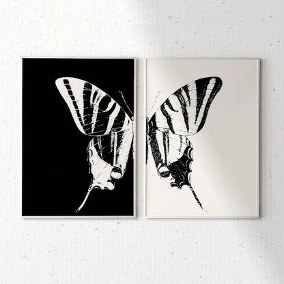 Black And White Butterfly Modern Wall Art Set of 2 Wall Frames