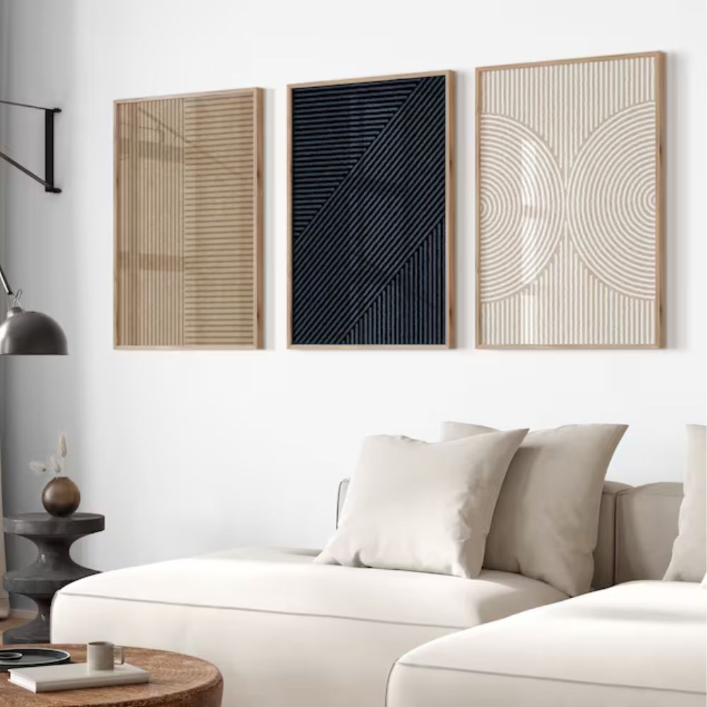 Modern Neutral Abstract wall Wall Art Set of 3 Wall Frames
