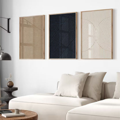 Modern Neutral Abstract wall Wall Art Set of 3 Wall Frames