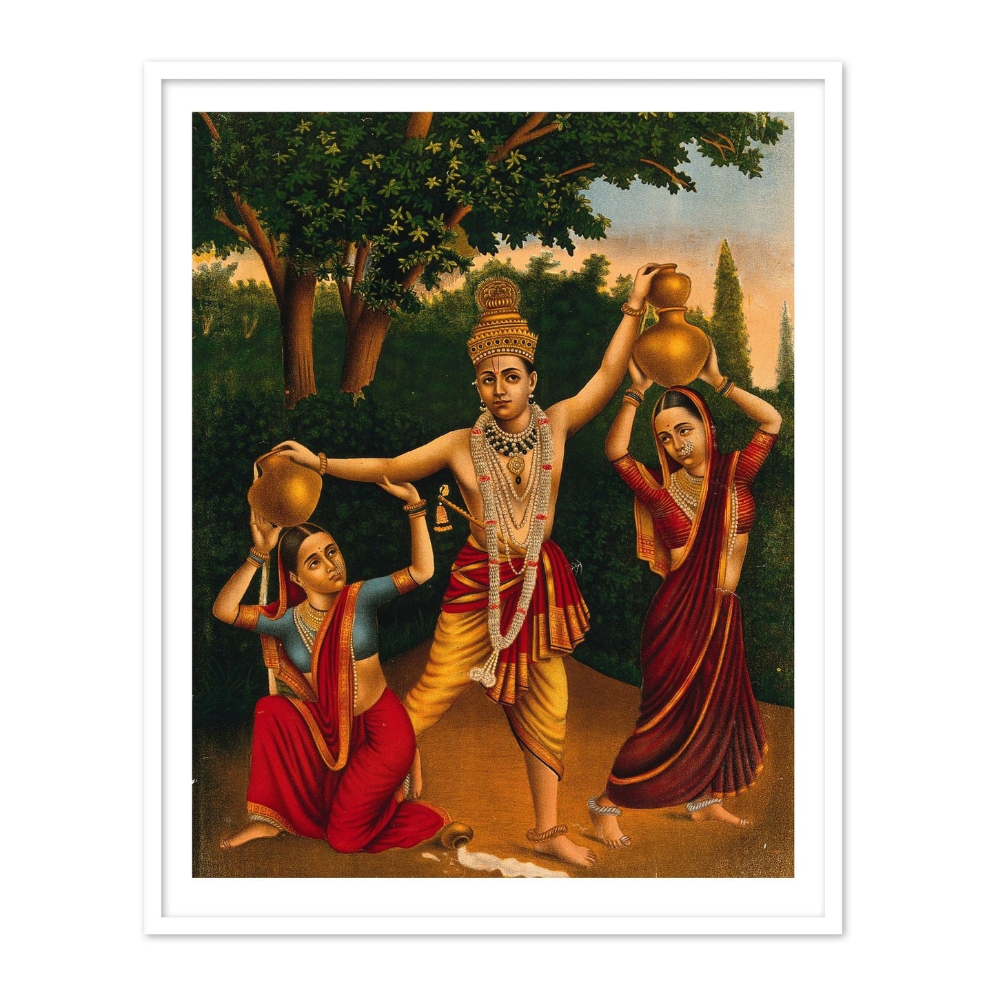Krishna Spilling the Milkmaids' Pots by Raja Ravi Varma Wall Art