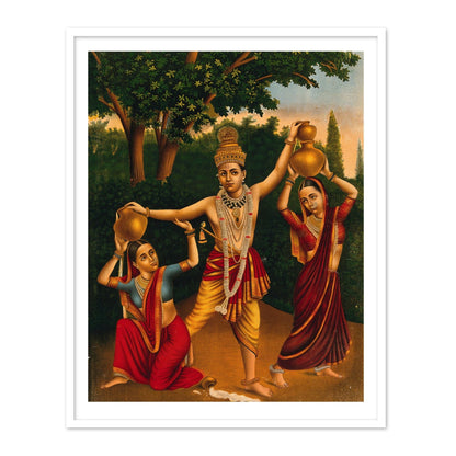 Krishna Spilling the Milkmaids' Pots by Raja Ravi Varma Wall Art
