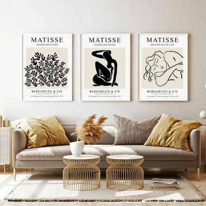 Black & Beige Henri Matisse Exhibition Wall Frame Set of 3