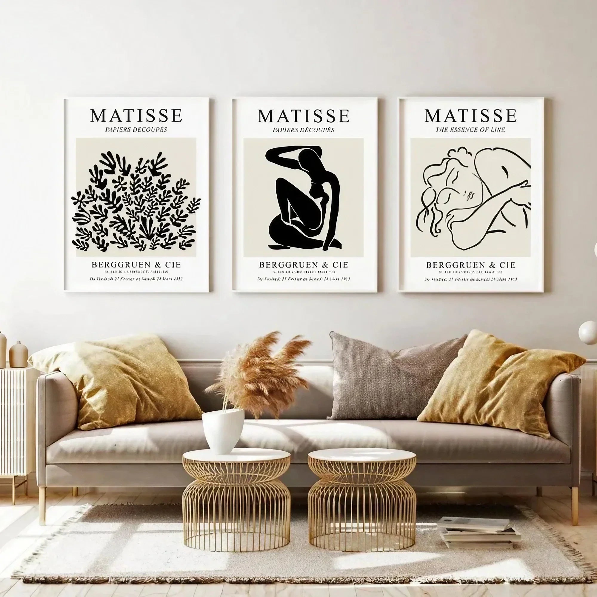 Black & Beige Henri Matisse Exhibition Wall Frame Set of 3