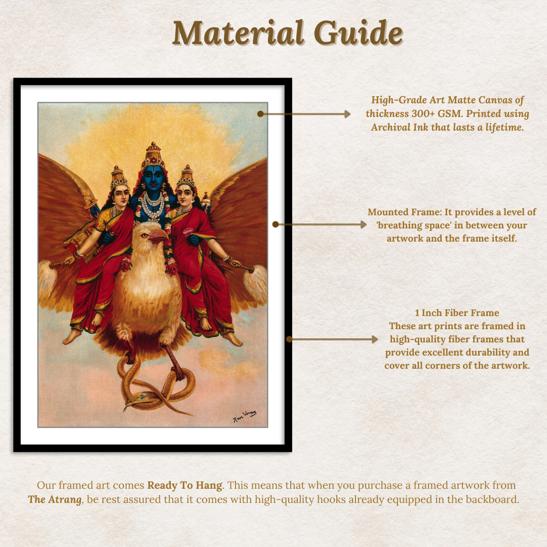 Vishnu accompanied by his wives riding on Garuda by Raja Ravi Varma Wall Art Painting