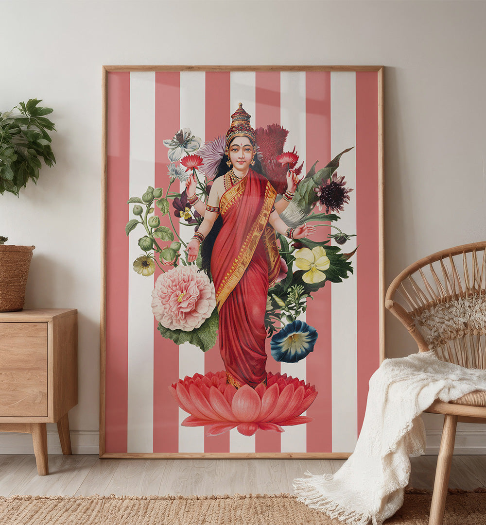 LAKSHMI A FLORAL TRIBUTE , INDIAN ART PAINTINGS