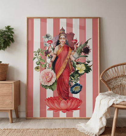 LAKSHMI A FLORAL TRIBUTE , INDIAN ART PAINTINGS