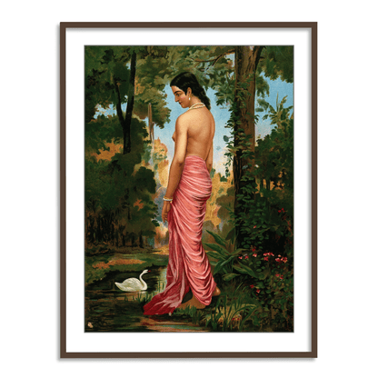 Semi-clothed woman by a river bank called Varini by Raja Ravi Varma Wall Art  for Decor