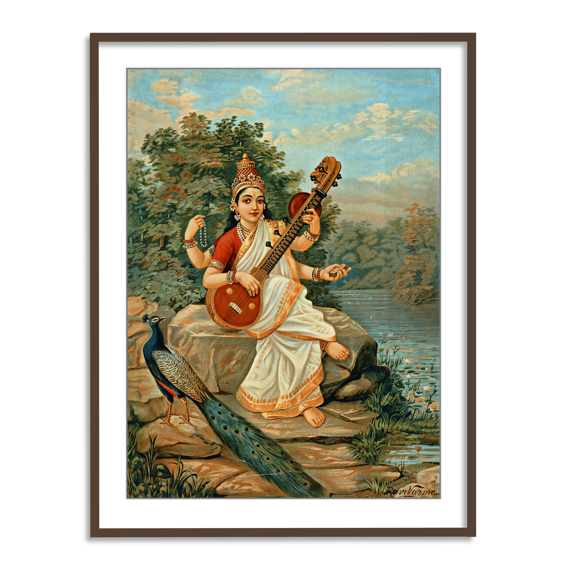 Goddess Saraswati by Raja Ravi Varma Wall Art Print for Home Decor for Home Decor India