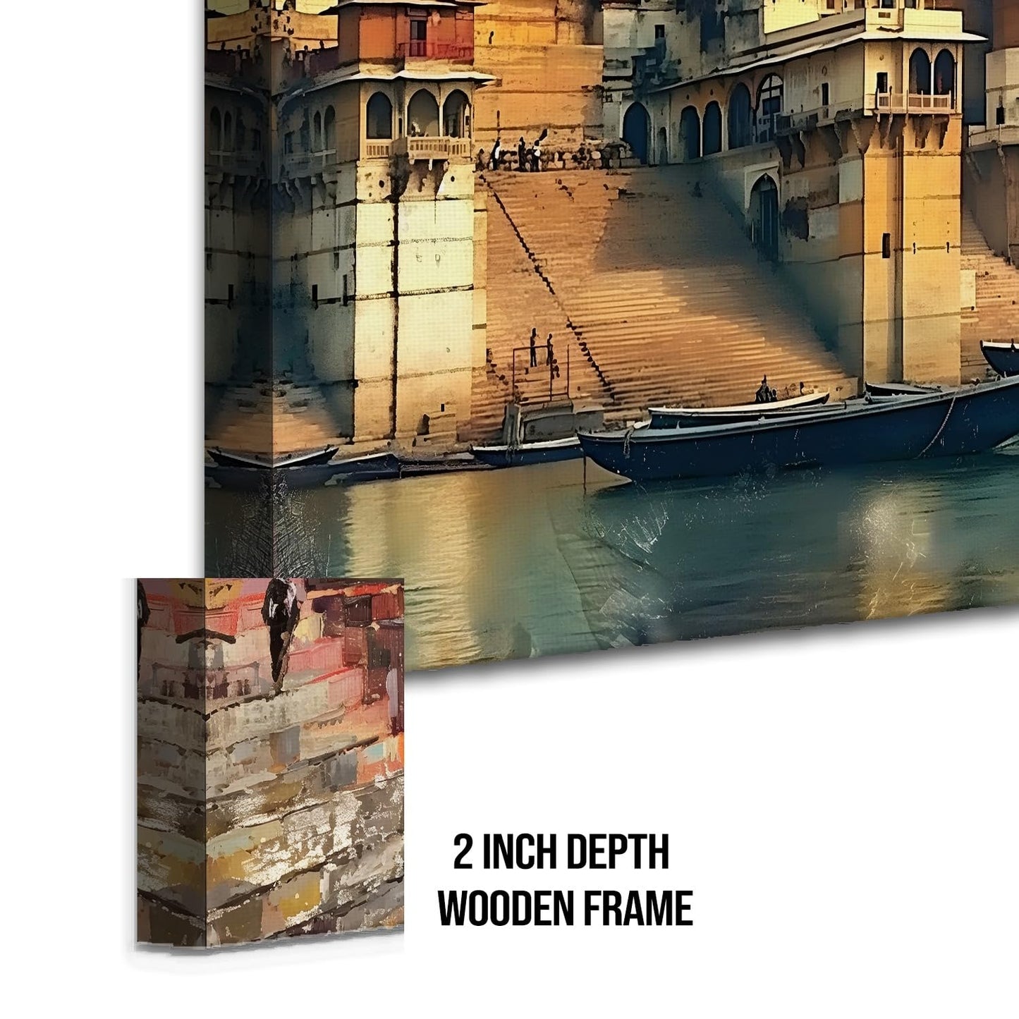 Banaras Ghat Paintings for Living Room | Varanasi Ghat Ganga River Canvas Wall Art | Indian Traditional Wall Painting for Décor