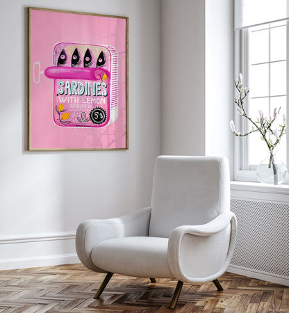 SARDINES TIN CAN PINK , KITCHEN POSTERS