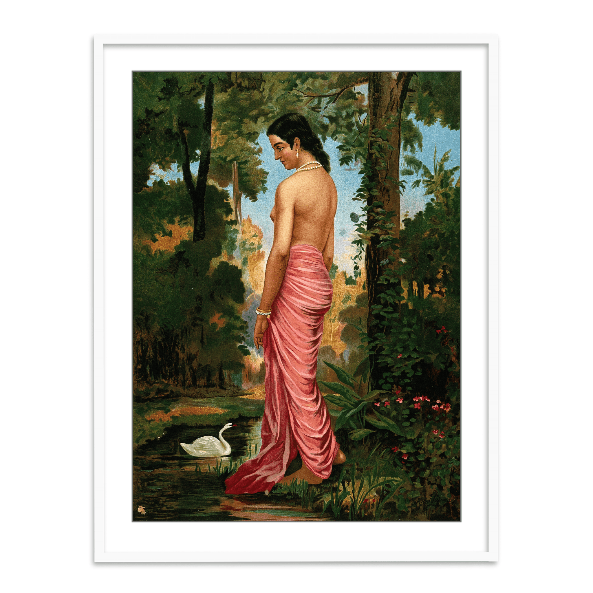 Semi-clothed woman by a river bank called Varini by Raja Ravi Varma Wall Art  for Decor