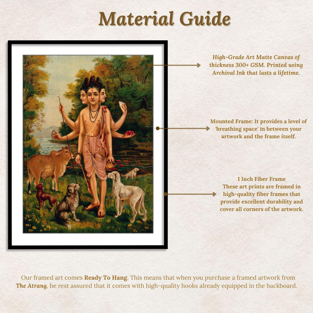 Dattatreya with his four dogs and cow by Raja Ravi Varma Home Wall Art