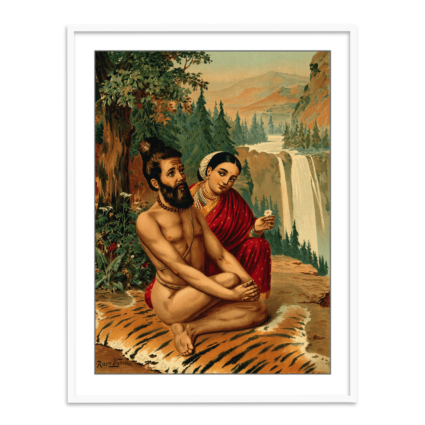 Menaka the nymph tempting the yogi, Vishwamitra by Raja Ravi Varma Wall Art for Decor