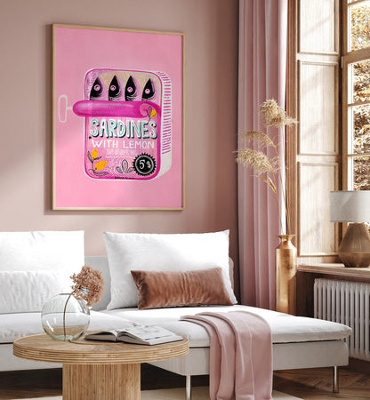 SARDINES TIN CAN PINK , KITCHEN POSTERS