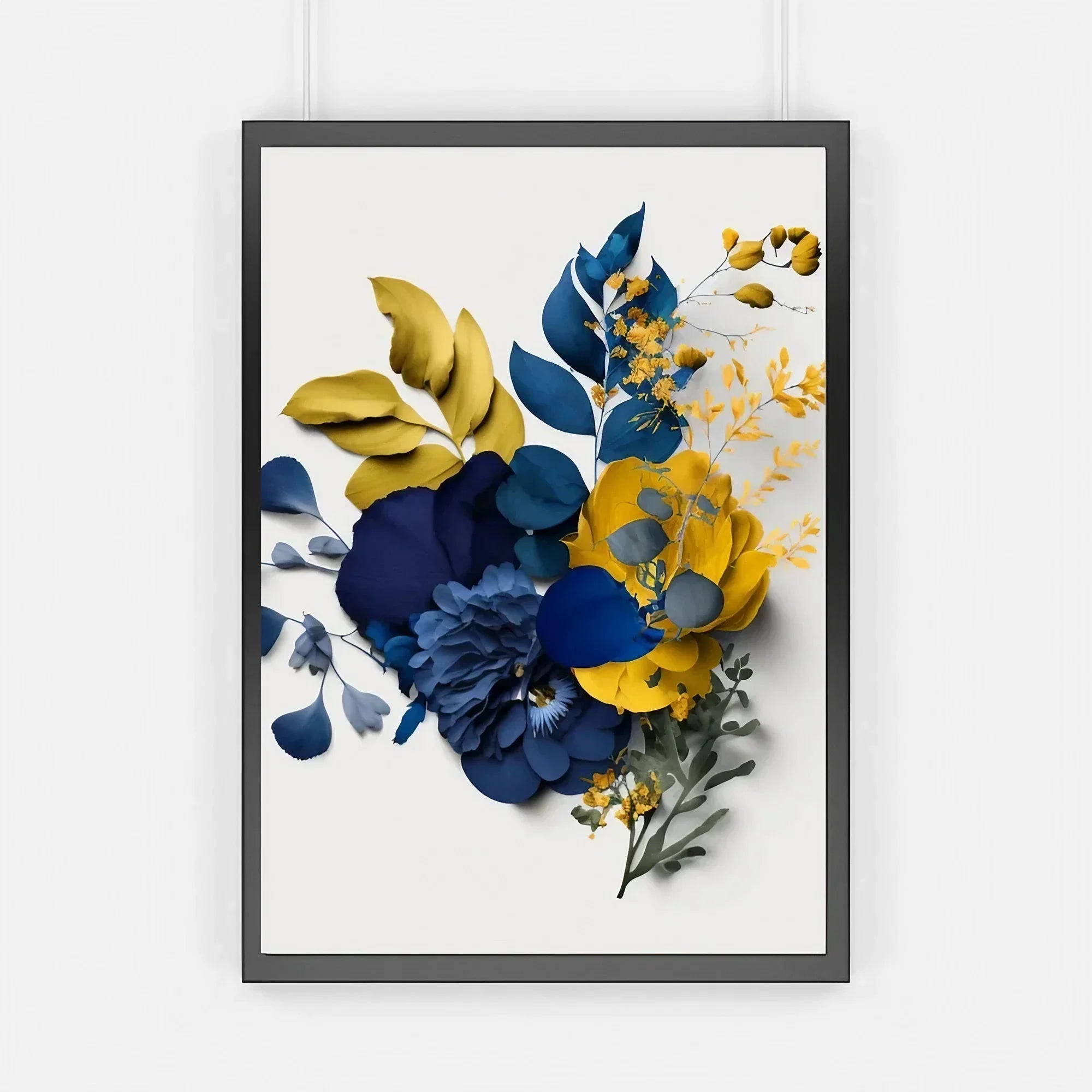 Indigo Blue and Mustard, Abstract Wall Art Set of 2 Wall Frames