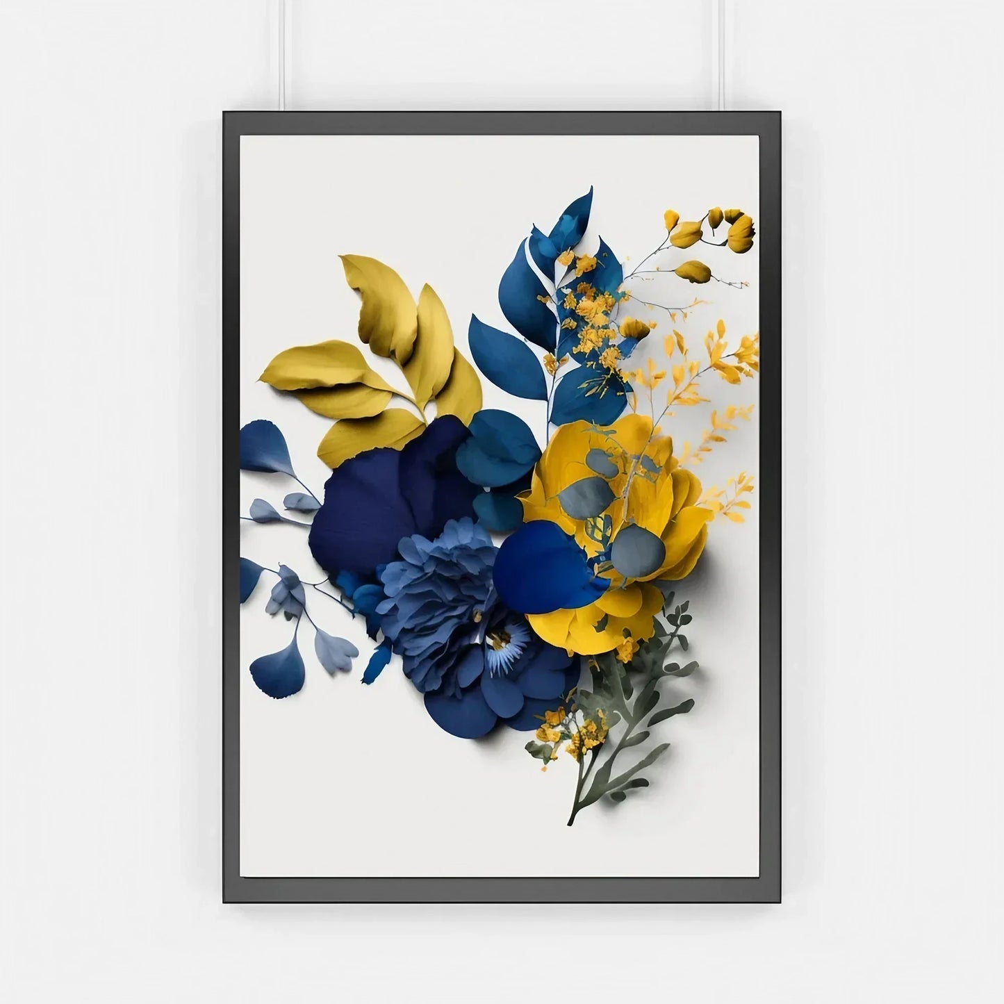 Indigo Blue and Mustard, Abstract Wall Art Set of 2 Wall Frames