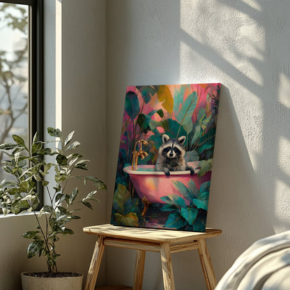 RACCOON IN PINK BATHTUB