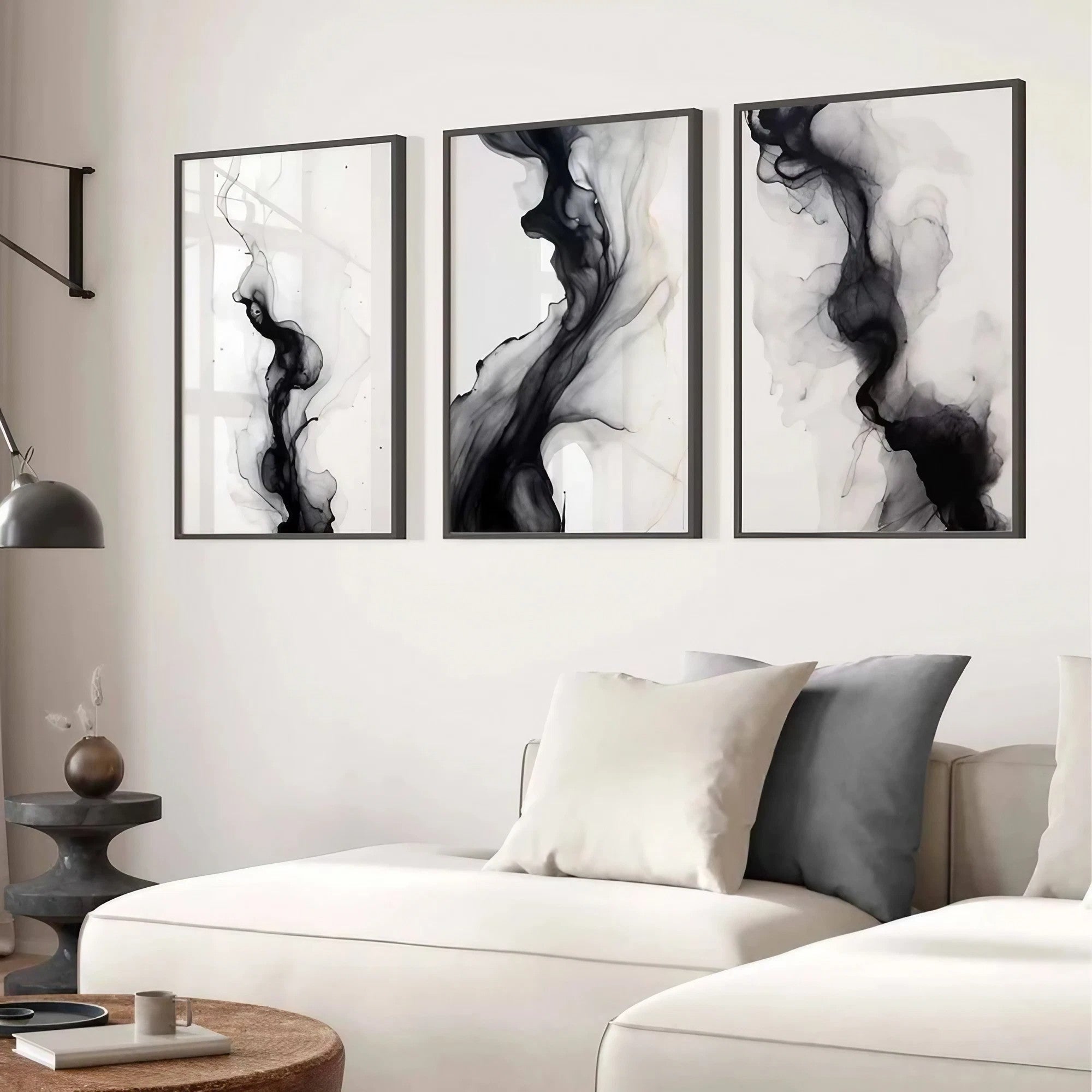 Modern Simple Minimal Gallery Wall Art Set of 3 Black and White Wall Frames
