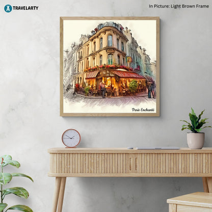 Cafe on the Corner by Paris Enchanté (Framed Art Print)