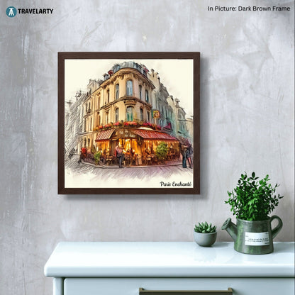Cafe on the Corner by Paris Enchanté (Framed Art Print)