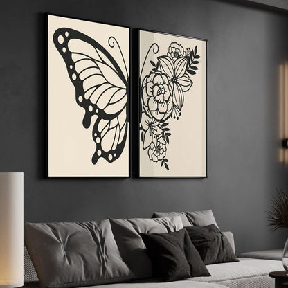 Botanical Black And White Bedroom Decor Wall Art Wall Frames Set of 2