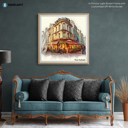 Cafe on the Corner by Paris Enchanté (Framed Art Print)