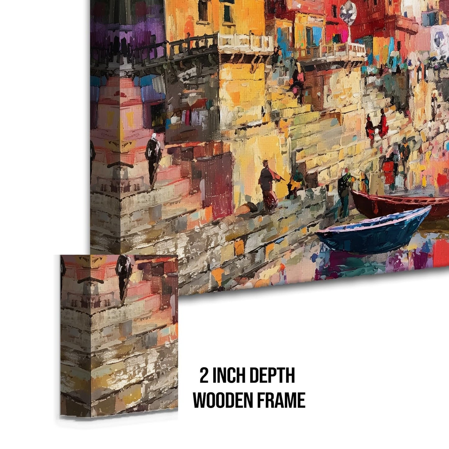 Banaras Ghat Paintings for Living Room | Varanasi Ghat Ganga River Canvas Wall Art | Indian Traditional Wall Painting for Décor