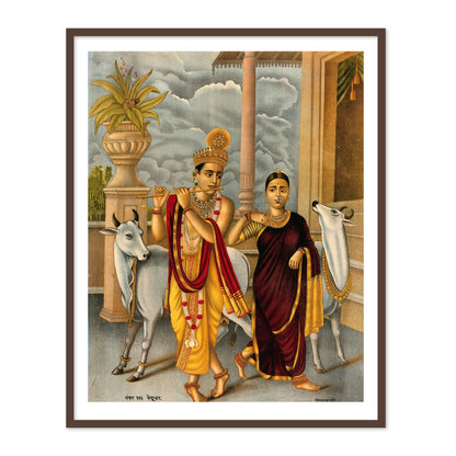Krishna playing the flute to a dancing Radha by Raja Ravi Varma Wall Art