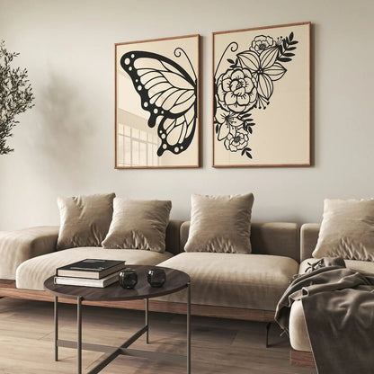 Botanical Black And White Bedroom Decor Wall Art Wall Frames Set of 2