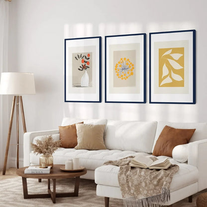 Botanical Floral Wild Flower Wall Art Set of 3 Modern Wall Frames