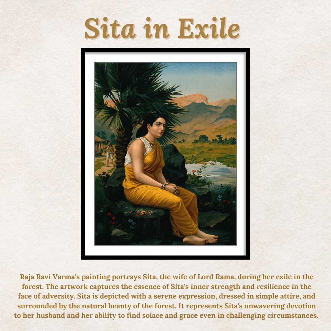 Sita in exile by Raja Ravi Varma Wall Art Painting for Home Decor