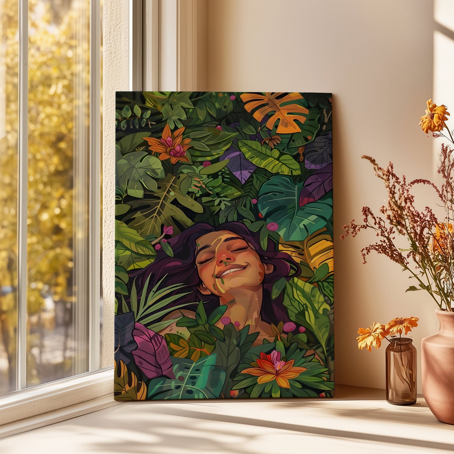 GIRL SLEEPING IN LEAVES