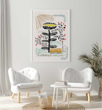 BLOCK PRINT BOLD FLOWER , FLORAL FLOWER PAINTINGS