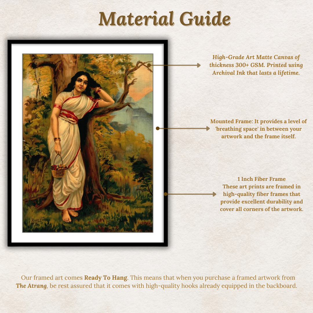 Ahalya leaning on tree by Raja Ravi Varma Wall Art Print for Home Decor