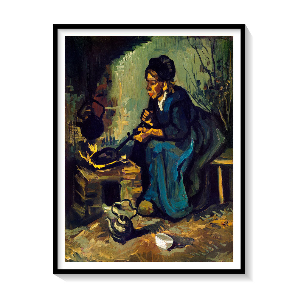 Peasant Woman Cooking by a Fireplace, Vincent Van Gogh Painting