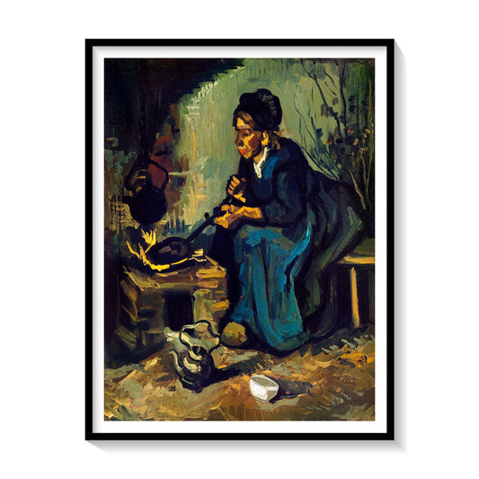 Peasant Woman Cooking by a Fireplace, Vincent Van Gogh Painting