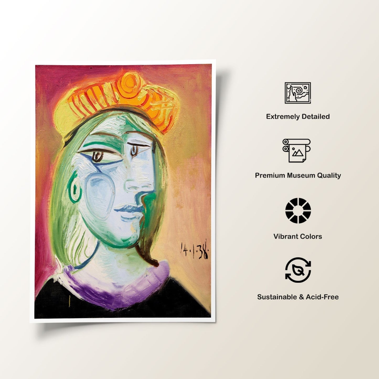 Femme au beret 1, Pablo Picasso Painting